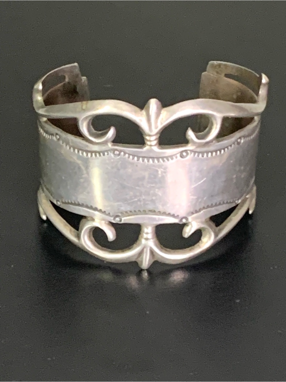 Heavy Antique Art Nouveau Sterling Silver Wide Cuff Bracelet /  89 Grams  ~ 7”